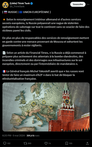 Screenshot 2024-05-09 at 22-11-28 (Little) Think Tank sur X 🇷🇺 RUSSIE 🇪🇺 UNION EUROPÉENNE 🔸 Selon le renseignement intérieur allemand et d'autres services secrets européens la Russie préparerait une vague de v...